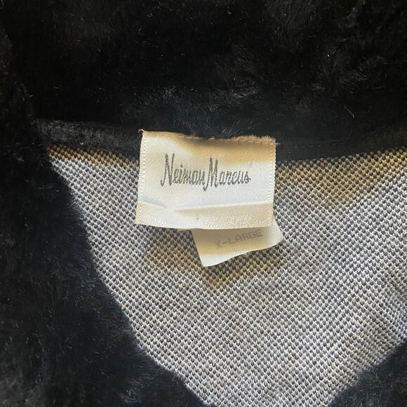 NEIMAN MARCUS VTG XL Faux Fur Trim Button Up Cardigan Shacket Houndstooth Retro - Picture 6 of 16